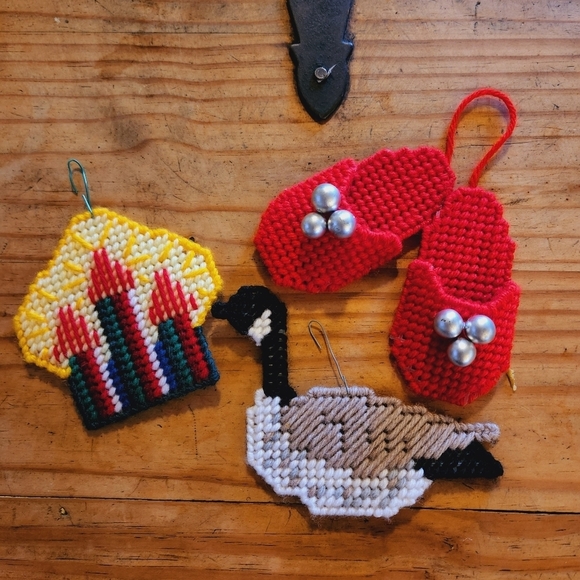 Vintage Other - Vintage Needlepoint Christmas Tree Ornaments Canada Goose Kitschy Eclectic